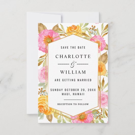 Waterverf Bloemen Bruiloft Save The Date (Voorkant)