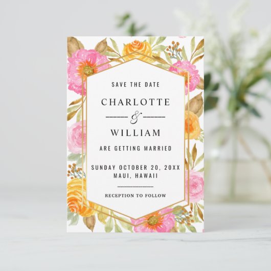 Waterverf Bloemen Bruiloft Save The Date (Staand voorkant)