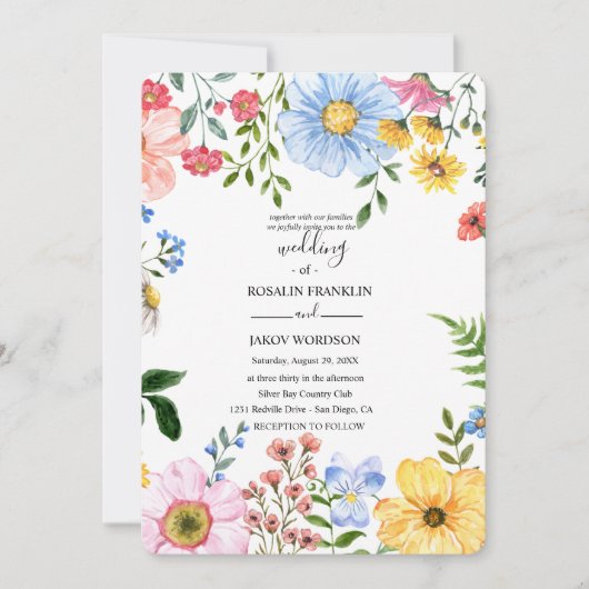 waterverf bloemen bruiloft uitnodiging (Voorkant)