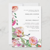 Waterverf Bloemen bruiloft uitnodiging in grijs (Voorkant)