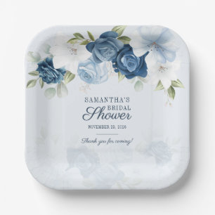 Waterverf Bloemen Bruiloftsshower Blauw Wit Papieren Bordje