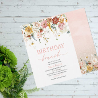 Waterverf bloemen Brunch Baby shower IV Kaart