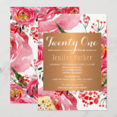 Waterverf Bloemen Chic Glam Verjaardagsfeest Kaart (Voorkant / Achterkant)