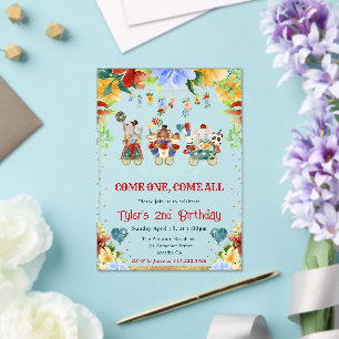Waterverf Bloemen Circus Dieren Kinderverjaardag Acryl Uitnodigingen
