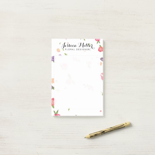  Waterverf Bloemen Craft Designer II Post-it® Notes (Op bureau)