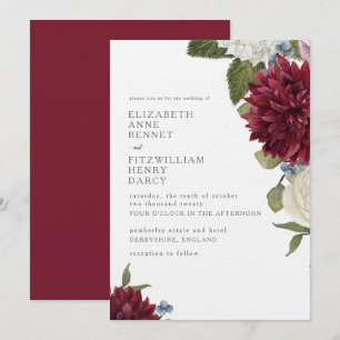 Waterverf Bloemen Dahlia Hydrangea Bruiloft Kaart