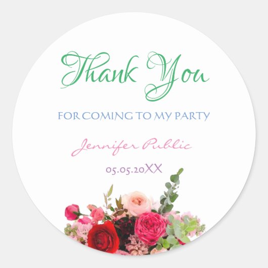 Waterverf Bloemen Dank u Sjabloon Hand Script Ronde Sticker (Voorkant)