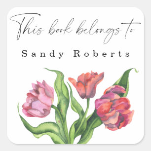 Waterverf bloemen - Dit boek behoort tot Vierkante Sticker