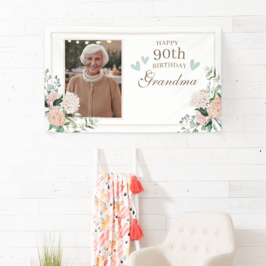 Waterverf bloemen Eén foto 90th Birthday Spandoek (Insitu)