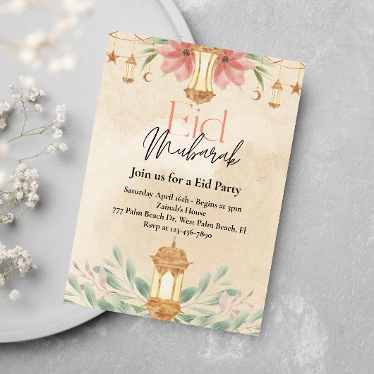 Waterverf Bloemen Eid Party Invitation Kaart