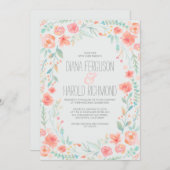 Waterverf Bloemen Elegant en Eenvoudig Bruiloft Kaart (Voorkant / Achterkant)