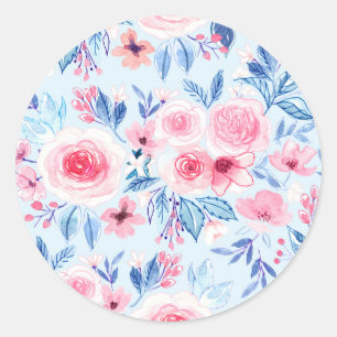 Waterverf bloemen en bladeren 2 ronde sticker