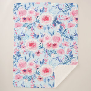 Waterverf bloemen en bladeren 2 sherpa deken