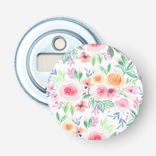 Waterverf bloemen en bladeren button flesopener