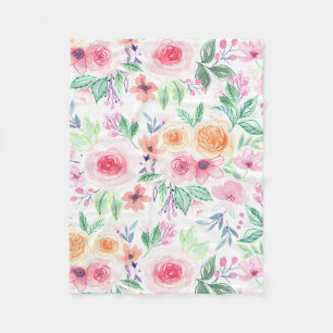 Waterverf bloemen en bladeren fleece deken