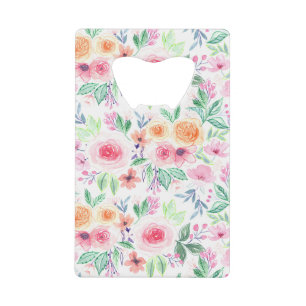 Waterverf bloemen en bladeren kredietkaart flessenopener