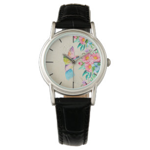 Waterverf, bloemen en bloemen horloge