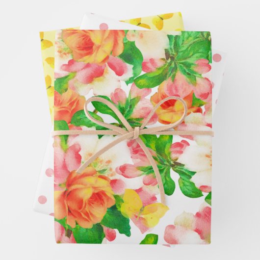 Waterverf bloemen en botervliegen inpakpapier vel (In situ)