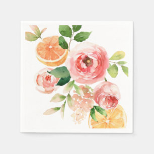 Waterverf Bloemen en Fruit Papieren Servet