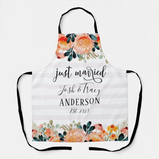 Waterverf bloemen en gestreept net getrouwd schort (Voorkant)