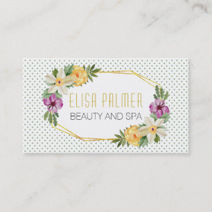 Waterverf bloemen en gouden veelhoeken visitekaartje