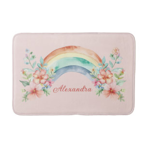  Waterverf bloemen en regenboog Badmat