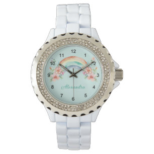  Waterverf bloemen en regenboog Horloge