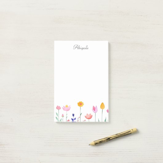 Waterverf Bloemen en Script Naam Post-it® Notes (Op bureau)