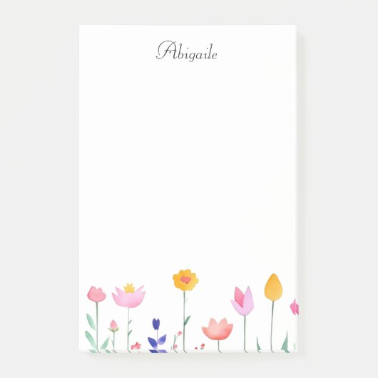 Waterverf Bloemen en Script Naam Post-it® Notes (Voorkant)