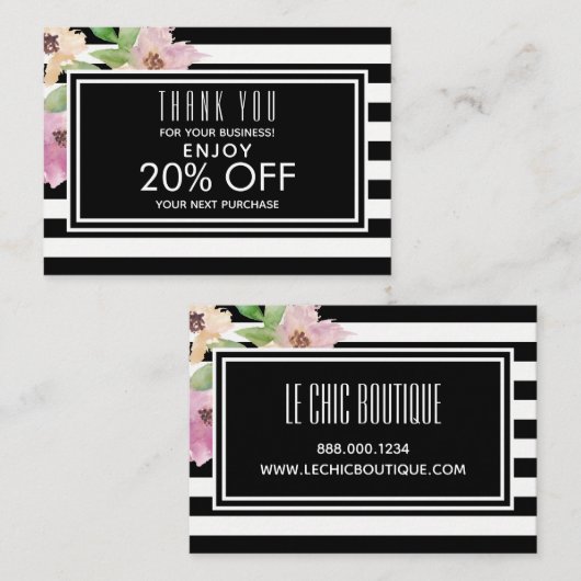 Waterverf bloemen en strips kortingskaartje (Voorkant / Achterkant)