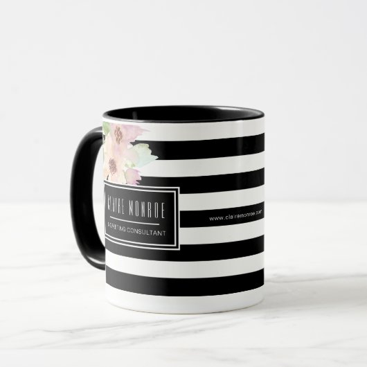 Waterverf bloemen en strips mok (Voorkant links)