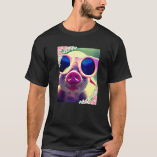 Waterverf bloemen en varken met zonnebril Schattig T-shirt