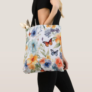 Waterverf bloemen en vlinders Botanische Print Draagtas