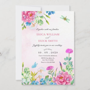 Waterverf bloemen esthetische bruiloft kaart