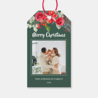 Waterverf Bloemen Familie Foto Kerstcadeau Label Cadeaulabel
