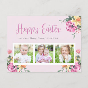 Waterverf Bloemen Foto Collage Gelukkig Pasen Briefkaart