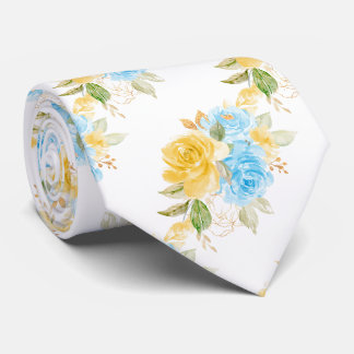 Waterverf Bloemen Geel Blauwe Rozen Stropdas