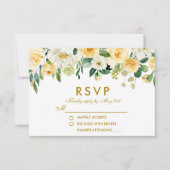 Waterverf Bloemen Geel Goud Wit RSVP Bruiloft (Voorkant)