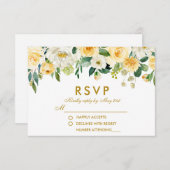 Waterverf Bloemen Geel Goud Wit RSVP Bruiloft (Voorkant / Achterkant)