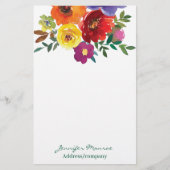 Waterverf bloemen gepersonaliseerd briefpapier (Voorkant)