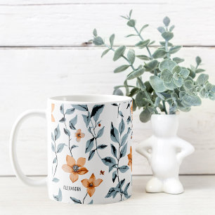 Waterverf Bloemen Gepersonaliseerde Naam Koffiemok