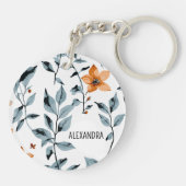 Waterverf Bloemen Gepersonaliseerde Naam Sleutelhanger (Achterkant)