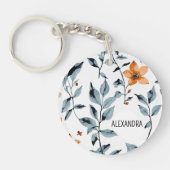 Waterverf Bloemen Gepersonaliseerde Naam Sleutelhanger (Voorkant)