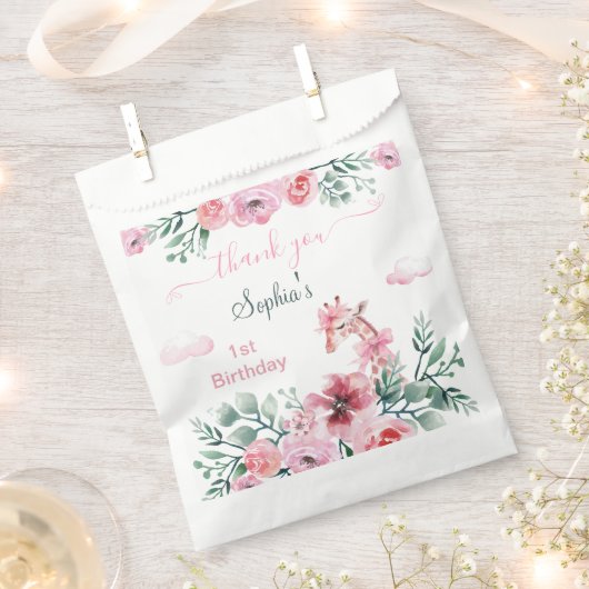 Waterverf Bloemen Giraffe Lint Meisje Verjaardag Bedankzakje (Geknipt)