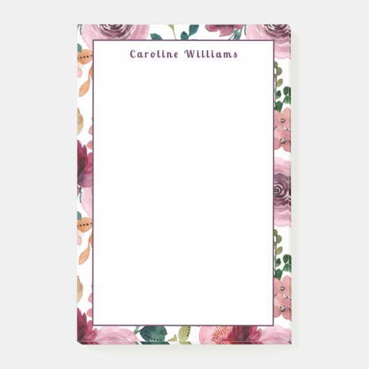  Waterverf Bloemen Girly Monogram Naam Post-it® Notes (Voorkant)