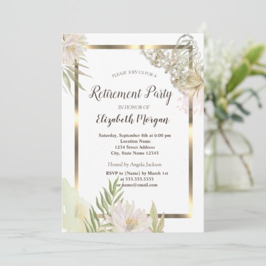 Waterverf Bloemen Gold Lijst Pensioenuitkering Kaart (Staand voorkant)