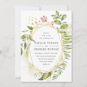 Waterverf Bloemen Groen Bladgroen Bruiloft Uitnodi Kaart (Voorkant)