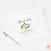 Waterverf Bloemen Groen Wit Bruiloft Dank u GR Ronde Sticker (Envelop)