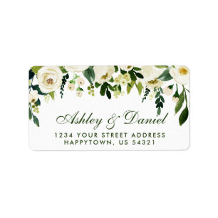 Waterverf Bloemen Groen Wit Bruiloft GS Etiket