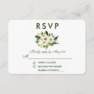 Waterverf Bloemen Groen Wit Bruiloft RSVP GS Kaartje